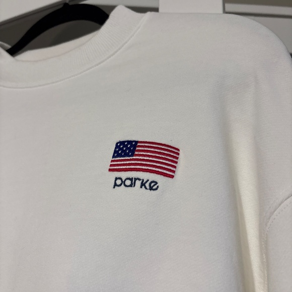 PARKE American Flag Shrunken Mockneck Sweatshirt White French Terry size S/M - Picture 3 of 6